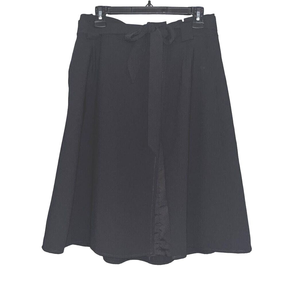 Express Black A-Line Tie-Waist Midi Skirt Size S Career Professional Solid Crepe